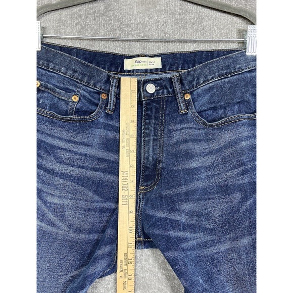 Gap Slim Straight Leg Distressed Jeans Mens Size 32x32 Stretch Blue Denim - Picture 14 of 16